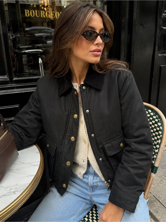 J. Crew Jackets & Blazers - J Crew Barn Jacket Cropped WMNS XS Black Ripstop Cotton Corduroy Primaloft CN056